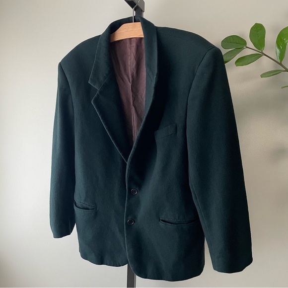 Vintage Wool Cashmere Sports Coat Suit Jacket Forest Green Acadamia Mens Large - Picture 4 of 8